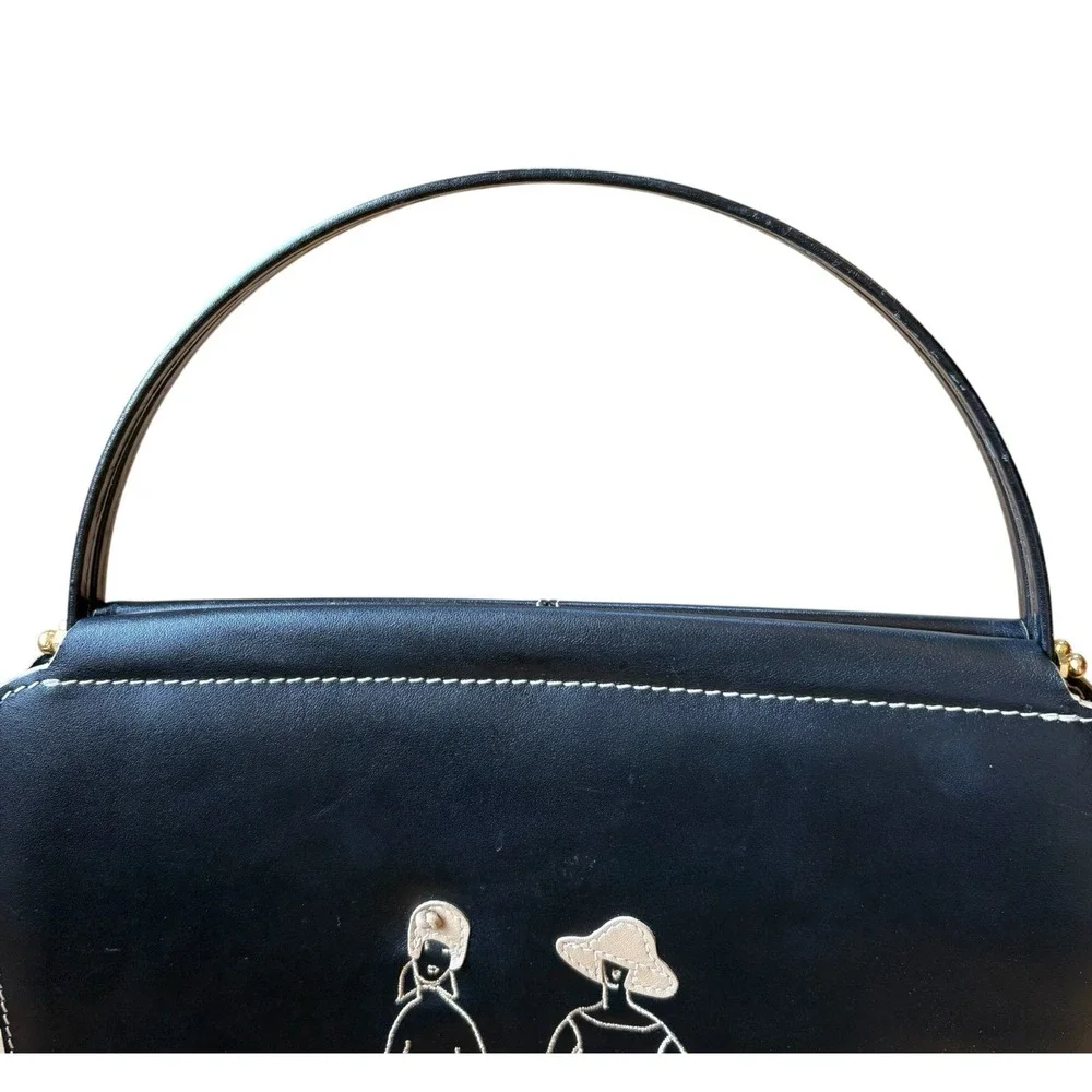 Vintage Summer Tompkins Black Leather Cafe Scene Frame Bag Handbag 90s